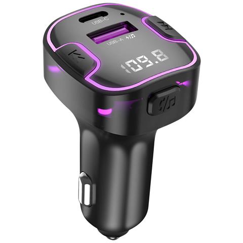 Trasmettitore Fm Per Auto Bluetooth Con Caricabatterie Usb E Usb-c, Nero - Foto 1