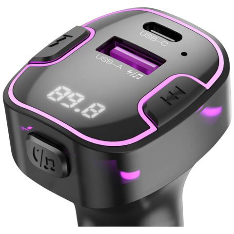 Trasmettitore Fm Per Auto Bluetooth Con Caricabatterie Usb E Usb-c, Nero - Foto 5
