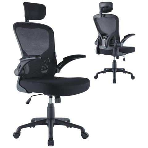 Poltrona Ufficio Ergonomica Presidenziale - Tessuto Rete Nero, Supporto Lombare, Girevole E Regolabile - Foto 5