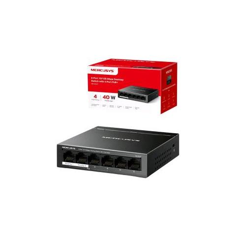 Ms106lp Switch Di Rete Gestito 5 Porte Fast Ethernet (10/100) Supporto Power Over Ethernet (poe) 40 W Desktop In Acciaio Nero - Foto 1