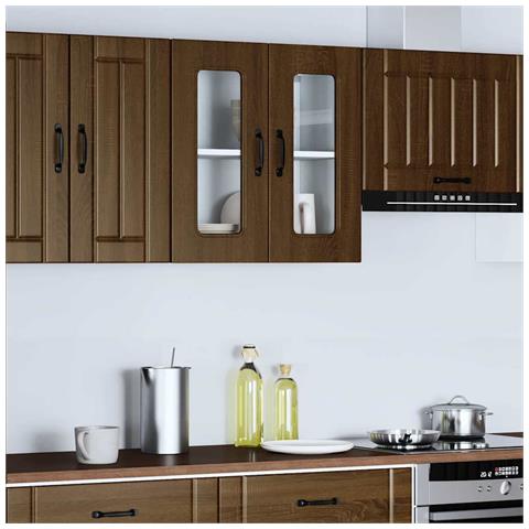 Pensile Da Cucina Con Porta In Vetro Kalmar Rovere Marrone - Foto 3