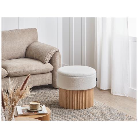 Pouf Contenitore Richey Bouclé Bianco Sporco - Foto 1