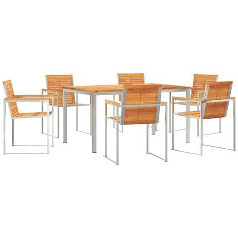 Set da Pranzo da Giardino in Legno Massello di Acacia da 7 Pezzi, Tavolo da Pranzo Esterno 150x90x75 cm in Legno Massello di Acacia - Foto 1