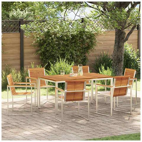 Set da Pranzo da Giardino in Legno Massello di Acacia da 7 Pezzi, Tavolo da Pranzo Esterno 150x90x75 cm in Legno Massello di Acacia - Foto 2