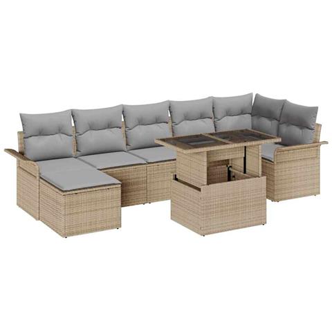 Set di divani da giardino a 8 pezzi con cuscini Beige Polirattan - Foto 1