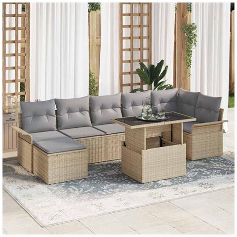 Set di divani da giardino a 8 pezzi con cuscini Beige Polirattan - Foto 2