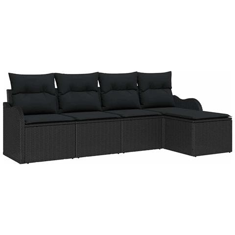 Set divani giardino  con cuscini neri in polyrattan, Divano giardino  per 2 persone con cuscini neri in polyrattan - Foto 1