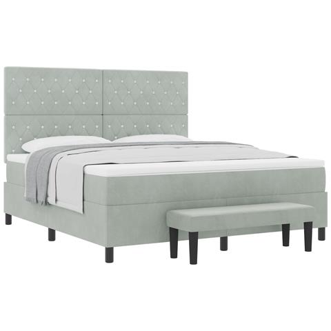 Letto con Box Spring con Materasso e Panca Grigio Chiaro 180x200 cm Velluto - Foto 1