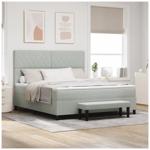 Letto con Box Spring con Materasso e Panca Grigio Chiaro 180x200 cm Velluto - Foto 2
