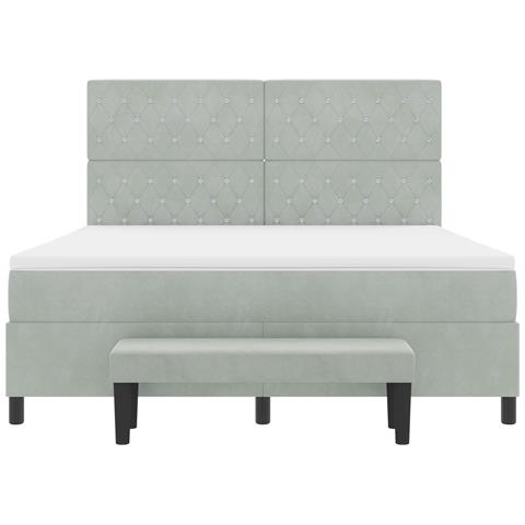 Letto con Box Spring con Materasso e Panca Grigio Chiaro 180x200 cm Velluto - Foto 9