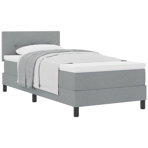 Letto con Rete a Molle e Materasso Grigio Chiaro 90x190 cm Tessuto - Foto 1