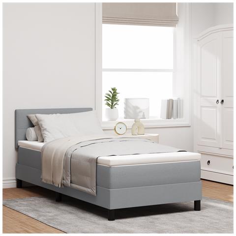 Letto con Rete a Molle e Materasso Grigio Chiaro 90x190 cm Tessuto - Foto 2