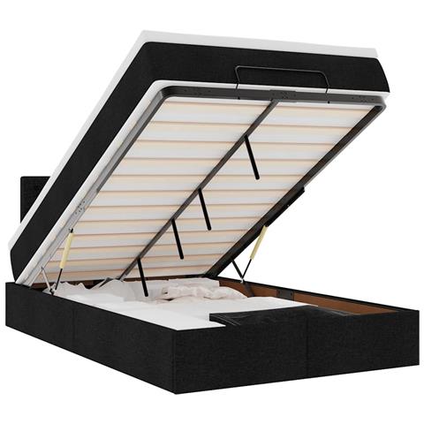 Pouf Letto con Materasso e LED Nero 120x190 cm in Tessuto - Foto 1