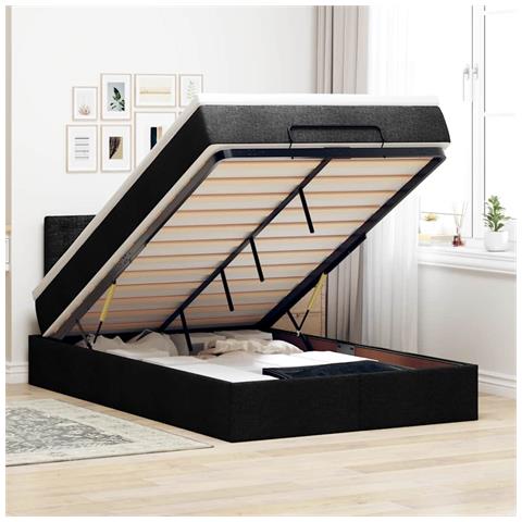 Pouf Letto con Materasso e LED Nero 120x190 cm in Tessuto - Foto 2