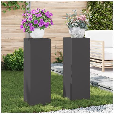 Supporti per Piante da Esterno Pillar 2 pz Nero 24x24x75 cm Acciaio - Foto 2
