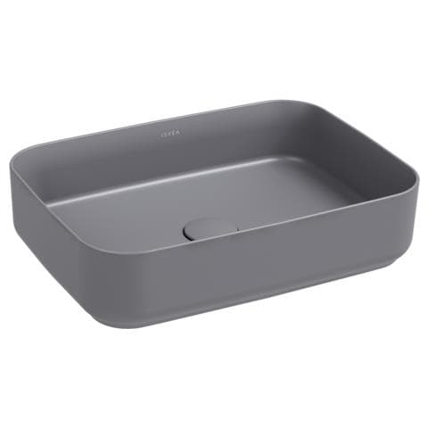 Lavabo Rettangolare Da Appoggio Senza Troppo Pieno In Ceramica Senza Foro Rubinetto - Grigio Pietra Opaco - Foto 1