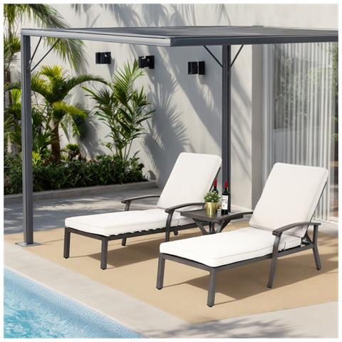 Mobili Da Salotto Con Chaise Longue, Con Cuscino In Cotone Impermeabile Beige, Alluminio Antiruggine Reclinabile Regolabile (1 Pz) - Foto 4