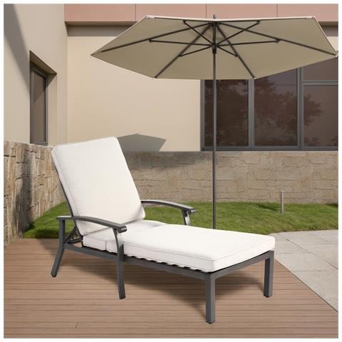 Mobili Da Salotto Con Chaise Longue, Con Cuscino In Cotone Impermeabile Beige, Alluminio Antiruggine Reclinabile Regolabile (1 Pz) - Foto 1