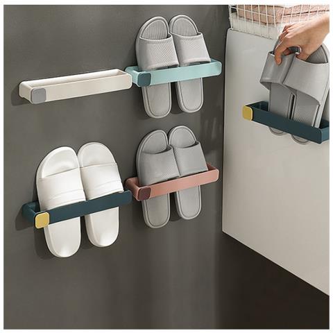 Porta Pantofole Da Parete Senza Trapano - Organizzatore Salvaspazio Per Bagno Pink - Foto 2