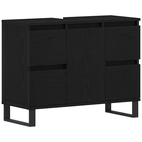Cabinet del Lavabo per Bagno Nero Rovere 80x33x60 cm Legno Ingegnerizzato - Foto 1