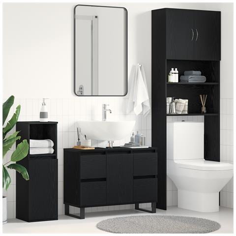 Cabinet del Lavabo per Bagno Nero Rovere 80x33x60 cm Legno Ingegnerizzato - Foto 2