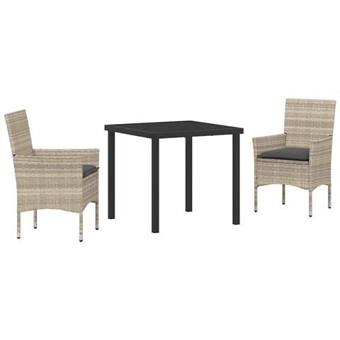 Set da Pranzo per Giardino 3 pcs Grigio chiaro Poly Rattan - Foto 1