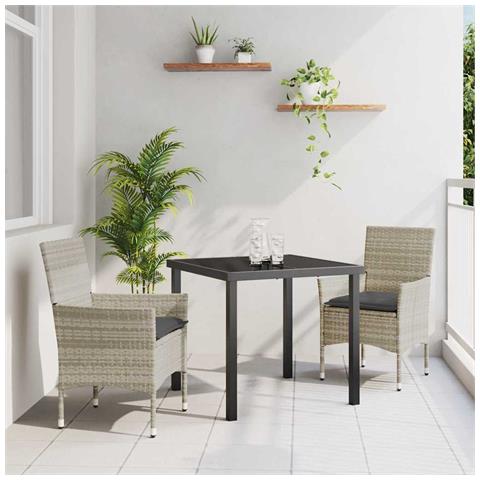 Set da Pranzo per Giardino 3 pcs Grigio chiaro Poly Rattan - Foto 2