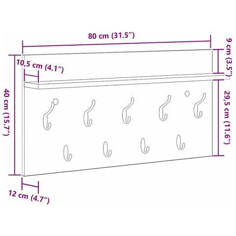 Appendiabiti a muro Legno vecchio 80 x 40 x 12 cm - Foto 9