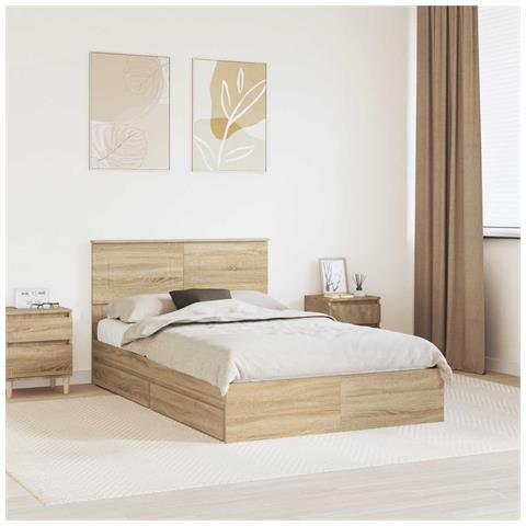 Letto con Contenitore con testiera Rovere Sonoma 135 x 190 cm - Foto 2