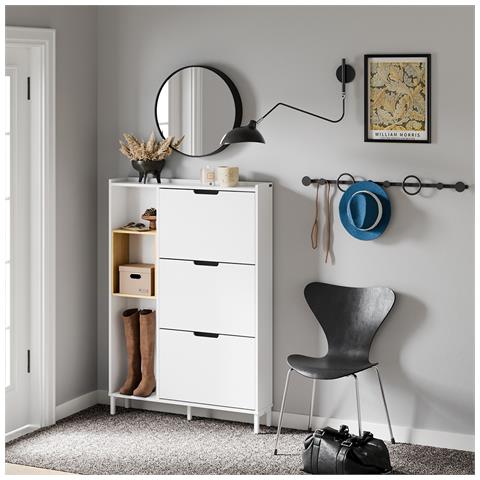 Scarpiera Salvaspazio A 3 Ante Ribaltabili, In Bianco E Bambù, Facile Da Montare - Foto 7