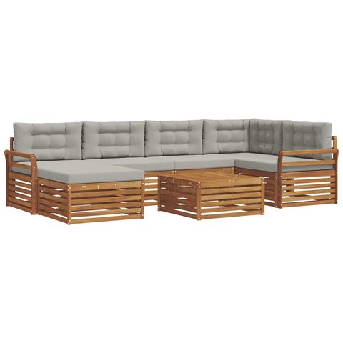 Set di divani da esterno 7 pcs Grigio Naturale e Chiaro - Foto 1