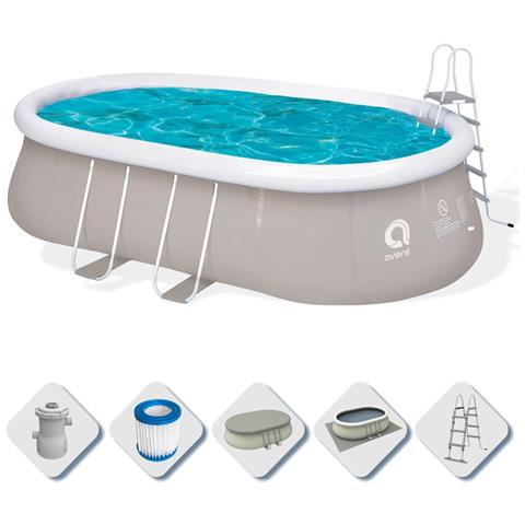 Piscina Ovale Set: Piscina, Scala Sicurezza, Pompa Filtro 800Gal, 2 Cartucce Ricambio, Telo Copertura E Telo Protezione 5.40M*3.04M*1.06M - Foto 1