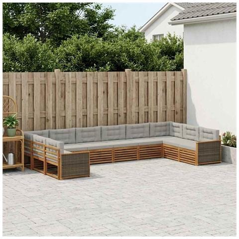 Set divani con cuscino 10 pcs Legno di Acacia Massello - Foto 2