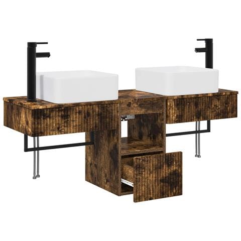 Set di mobili per il bagno 3 pz Rovere Fumo - Foto 2