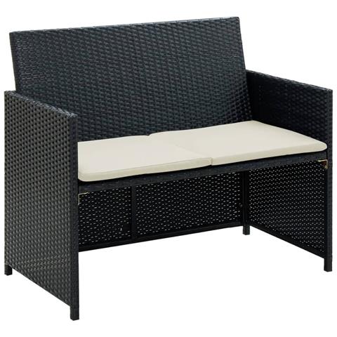 Divano Da Giardino A 2 Posti Con Cuscini In Polyrattan Nero - Foto 1