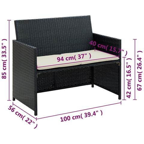 Divano Da Giardino A 2 Posti Con Cuscini In Polyrattan Nero - Foto 4
