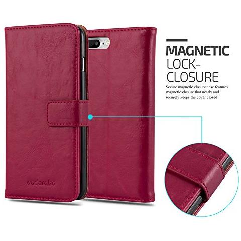Custodia Compatibile Con Apple Iphone 8 Plus / 7 Plus / 7s Plus In Rosso Vinaccia - Coperchio Protettiva Con Chiusura Magnetica, Funzione Stand E Tasca Per Le Carte - Foto 2