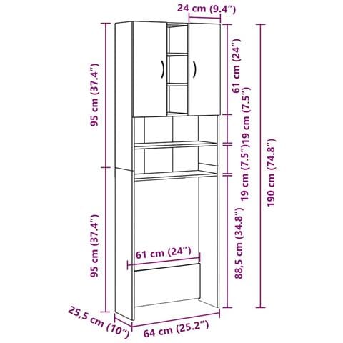 Mobile per Lavatrice Bianco 64x25,5x190 cm - Foto 10