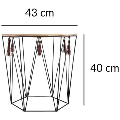 Tavolino In Legno E Metallo, Piano Esagonale Con Disegni, Design Moderno Adatto A Molti Ambienti. - Foto 6