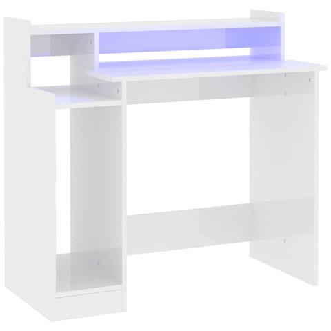 Scrivania con LED Bianco Lucido 97x45x90cm in Legno Multistrato - Foto 1