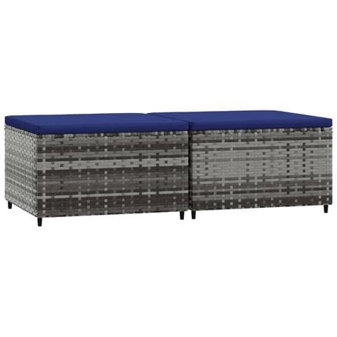 Poggiapiedi Da Giardino Con Cuscini 2 Pz In Polyrattan Grigio - Foto 1