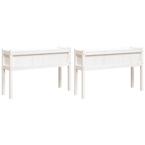 Fioriere Da Giardino 2 Pz Con Gambe Bianche Legno Massello Pino - Foto 2
