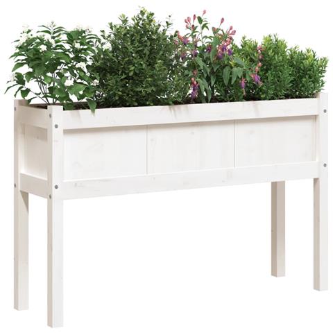 Fioriere Da Giardino 2 Pz Con Gambe Bianche Legno Massello Pino - Foto 3