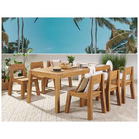 Set Da Pranzo Da Giardino 6 Persone Tavolo E 6 Sedie Legno Di Acacia Chiaro Livorno - Foto 1