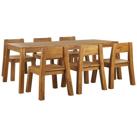 Set Da Pranzo Da Giardino 6 Persone Tavolo E 6 Sedie Legno Di Acacia Chiaro Livorno - Foto 5
