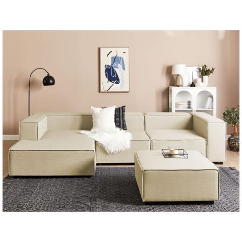 3 Posti Aprica Lino Sintetico Beige Con Ottomana Lato Destro - Foto 1