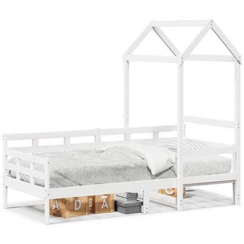 Dormeuse Con Tetto 80x200 Cm Bianco In Legno Massello Di Pino - Foto 1