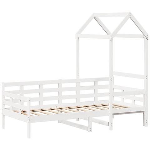 Dormeuse Con Tetto 80x200 Cm Bianco In Legno Massello Di Pino - Foto 2