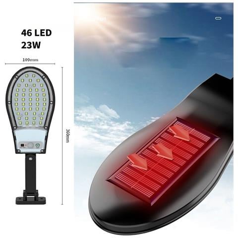 Faro Lampione 46 Led Smd Stradale Pannello Solare Fotovoltaico Sensore Ip65 23w - Foto 3