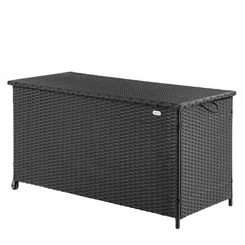 Baule Portaoggetti Da Giardino Cassapanca Polyrattan Impermeabile 2 Ruote Nero - Foto 2